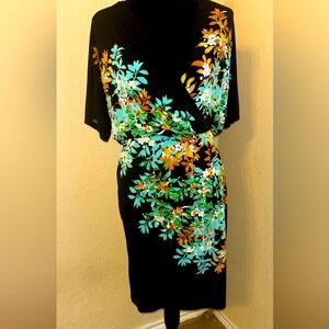 Dress Barn Black Floral Faux Wrap Dress - Size 4